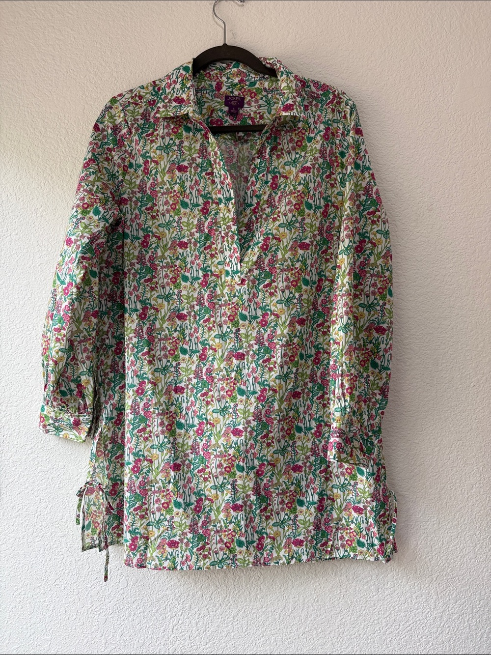 J. Crew Voile Liberty Micro Floral Long Sleeve Lightweight V Neck Tunic Top S